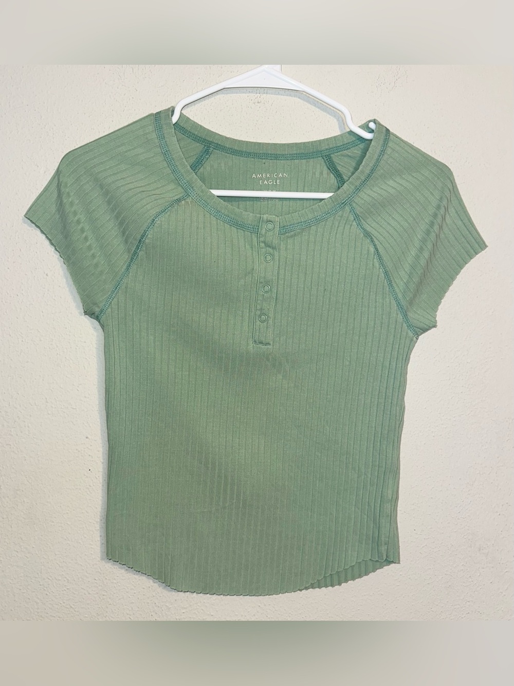 American Eagle Outfitters Sage Green Ribbed Henley Tee